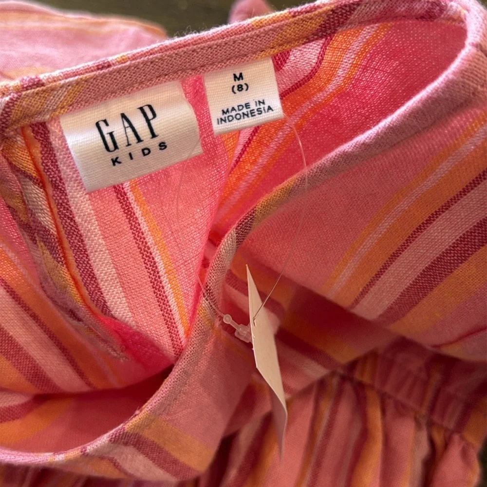 NWT Gap Kids Striped Dress Pink Short Sleeve Size Medium 8 Elastic Waist